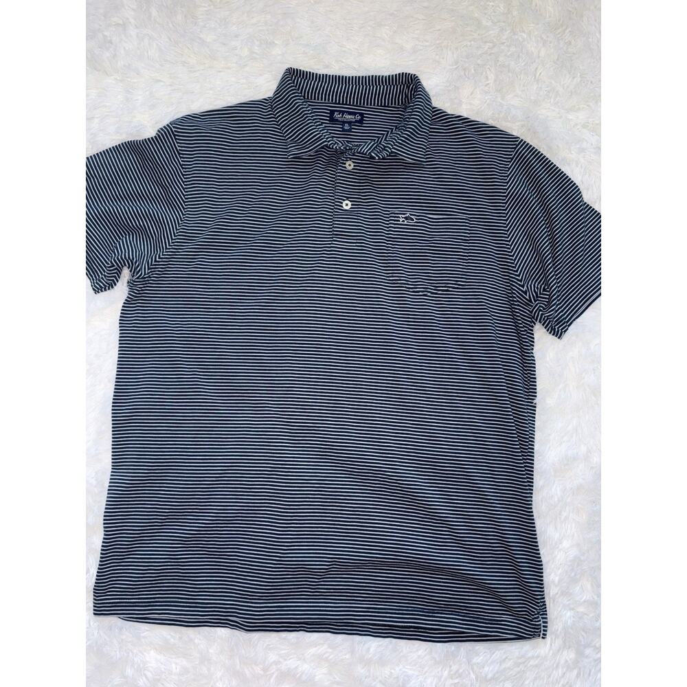 Fish Hippie Co. Men’s XL Blue & White Striped Knit Polo. Soft, Grt. Quality